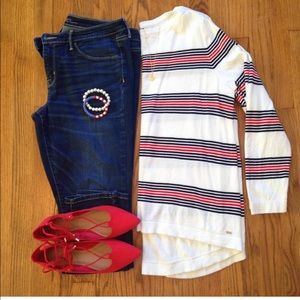Tommy Hilfiger R,W, and B striped sweater - XL